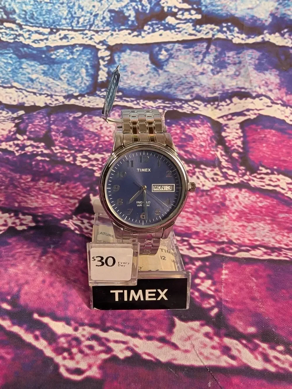 NOS New 2005 Timex Easy Reader Mens T26471 Indiglo Blue Face Silver Tone Watch